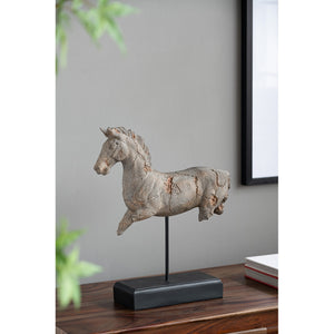 English Elm 14x4.5x17" Antique-style Horse Statue on Iron Base — Stone Resin Tabletop Sculpture for Classic Transitional Decor W2078P314946