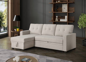 English Elm Convertible Upholstered Sectional Sofa with Pull-out Chaise Sleeper and Storage Beige B2730S00005