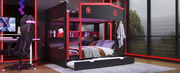 English Elm Twin Xl Solid Pine Loft Bed with Built-in Led Lighting and Storage Shelves W1580S00393