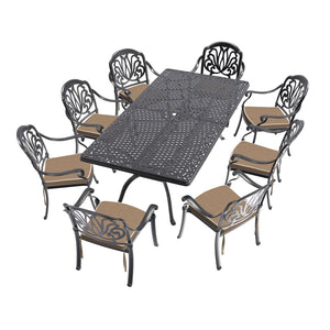 English Elm 9-Piece Cast Aluminum Patio Dining Set With Brown Cushions – Durable, Stylish, Seats 8 Comfortably! W1710S00170