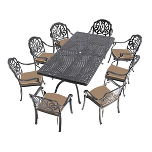 English Elm 9-piece Cast Aluminum Outdoor Dining Set Ornate Relief Carved Patio Garden Furniture W1710S00610