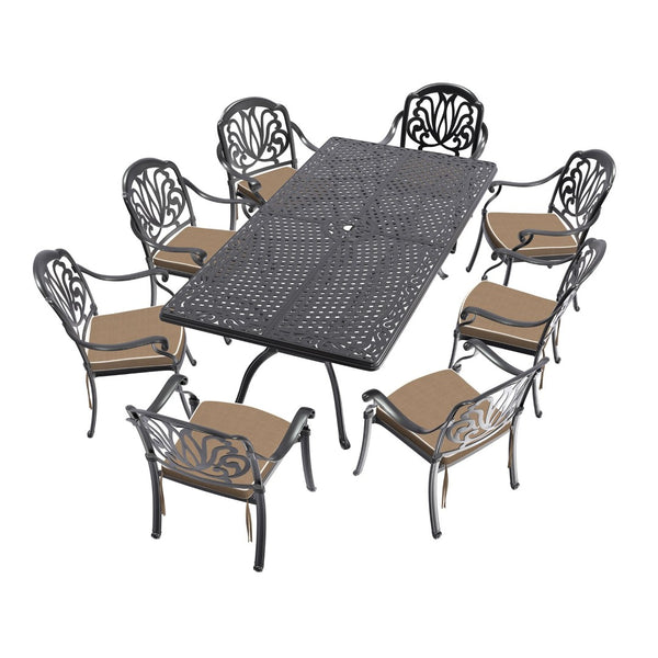 English Elm 9-piece Cast Aluminum Outdoor Dining Set Ornate Relief Carved Patio Garden Furniture W1710S00610