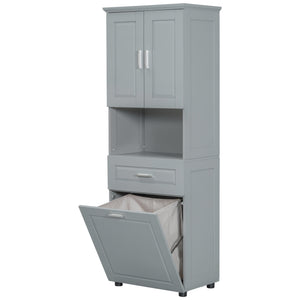 English Elm Tall Bathroom Cabinet with Tilt-Out Laundry Hamper, Adjustable Shelves, Anti-Tip Design & Large Storage Grey WF323481AAE