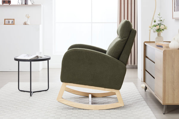 English Elm 015B-Teddy Rocking Chair with Plush Teddy Fabric, Ergonomic High Back, Adjustable Footstool, Pocket Green W527P360695