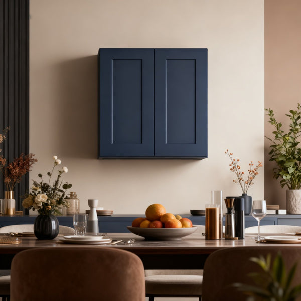 English Elm Gray Shaker Solid Wood Wall Cabinet Soft Close Double Door Kitchen Storage Blue T2950P479971