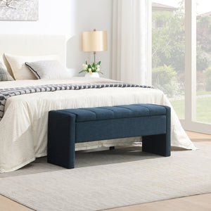 English Elm Modern Linen Upholstered Storage Bench Tufted Seat Organizer for Bedroom Entryway Navy Blue W2671P429583