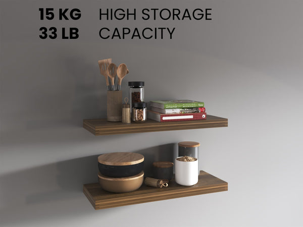 English Elm Floating Shelves - Modern Walnut Design, Set Of 2, Perfect For Home Décor & Organized Spaces B097P369456-GIGA