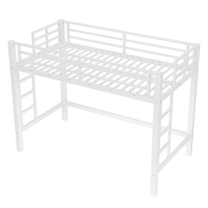 English Elm Twin Xl White Iron Loft Bed with Guardrails and Ladder for Dorm or Teen Room W1580P435706