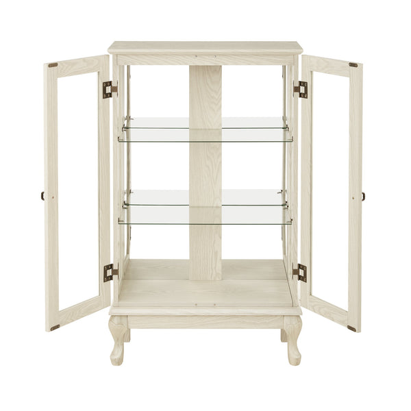 English Elm Curio White Display Cabinet with Tempered Glass, Mirrored Back, Lighted Shelves, Adjustable, Secure W1758P300117