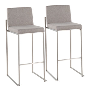 English Elm Fuji High Back Barstool Set Of 2 In Grey Fabric & Stainless Steel - Modern Comfort For Your Home B202P222192