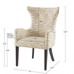 JLA Home Madison Park - Arm Tan Upholstered Dining Chair Set of 2 with Bronze Nailhead Trim, High Back, Dark Coffee Legs MP108-0767