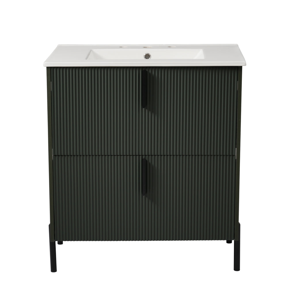 English Elm Christopher Knight Home® - 30" Fluted Bathroom Vanity With Ceramic Sink, Soft-Close Drawers & Elevated Legs For Modern Style N817P295761G