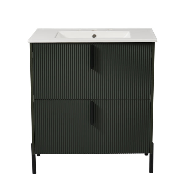 English Elm Christopher Knight Home® - 30" Fluted Bathroom Vanity With Ceramic Sink, Soft-Close Drawers & Elevated Legs For Modern Style N817P295761G