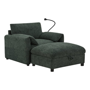 English Elm 37" Oversized Chenille Armchair with Ottoman Usb Charging Pocket Spring Living Room Green N723P387145F