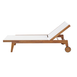 English Elm Christopher Knight Home® - OUTDOOR Chaise Lounge with Acacia Wood Frame and Breathable Mesh Seating for Durable Outdoor Comfort White+Natural 63.5 L x 31.25 W x 6 H N776P286344B
