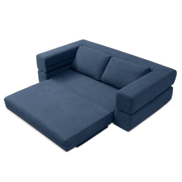 English Elm 81'' Corduroy Floor Sofa Convertible Loveseat Futon Sleeper with Foam Fill and Pillows Blue W1117P459733