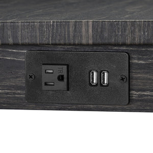 English Elm Bar Bar Table Set with Power Outlet and 4 Chairs, Industrial MDF Top, Solid Wood Seats, Durable Design Black+ Gray W487P339351