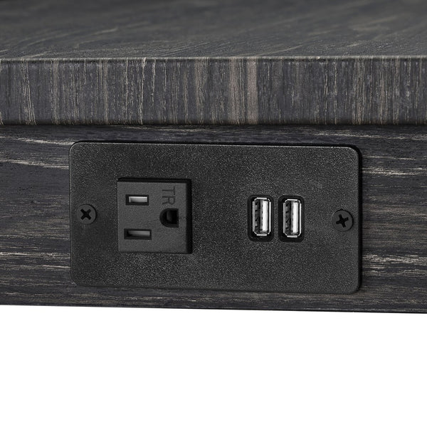 English Elm Bar Bar Table Set with Power Outlet and 4 Chairs, Industrial MDF Top, Solid Wood Seats, Durable Design Black+ Gray W487P339351