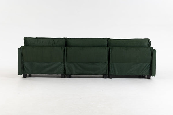 English Elm Modern Chenille Sectional Sofa with Ottoman Modular Layout for Spacious Living Rooms Antique Green W2530S00019