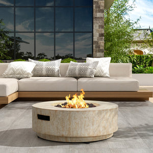 English Elm Christopher Knight Home® - Patio MGO Propane Fire Pit Table with Lid 40,000 BTU Travertine-Style Magnesium Oxide Top, No Assembly Beige N772P293119T