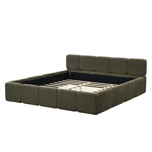 English Elm California King Boucle Upholstered Platform Bed Thick Block Headboard Modern Suite N757P391356D