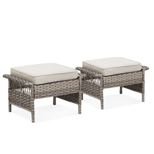 English Elm Outdoor Handwoven Pe Wicker Ottoman Set Patio Footrests with Weather Resistant Cushions Beige T3773P416510