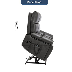 English Elm Dark Grey Leatheraire Power Lift Recliner Dual Motor Massage Heat Heavy Duty W1803P340317