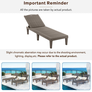 English Elm 2-Piece Outdoor Chaise Lounges with 5-Position Adjustable Backrest, UV-Proof Resin, Lightweight & Durable Light Brown N719P293384D