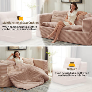 English Elm Multi Functional Sectional Sofa Bed Plush Corduroy Convertible 80" King Sleeper with Chaise, Deep Fluff Pink W3219P339466