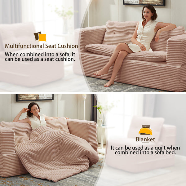 English Elm Multi Functional Sectional Sofa Bed Plush Corduroy Convertible 80" King Sleeper with Chaise, Deep Fluff Pink W3219P339466
