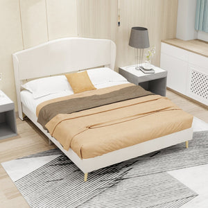 English Elm Suede Tufted Platform Bed Full Size Upholstered Headboard for Restful Bedroom Retreat Beige W1935P361016