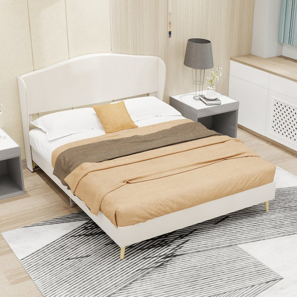 English Elm Suede Tufted Platform Bed Full Size Upholstered Headboard for Restful Bedroom Retreat Beige W1935P361016