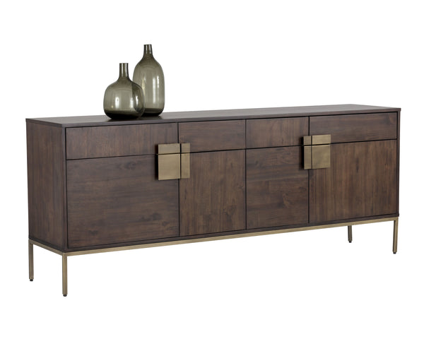 Sunpan Jade Sideboard - Exquisite Acacia Wood with Antique Brass Accents, Ample Storage for Dining Spaces