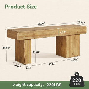English Elm Entryway Solid Fir Wood Bench with Sculptural Asymmetric Legs for Bedroom or Foyer T3971P463354