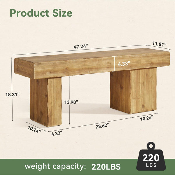 English Elm Entryway Solid Fir Wood Bench with Sculptural Asymmetric Legs for Bedroom or Foyer T3971P463354