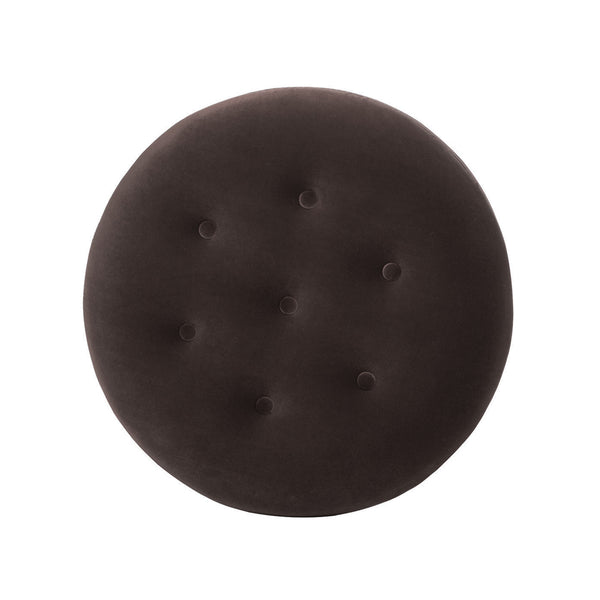 English Elm Jennifer Taylor Home - Yolanda Round 24" Upholstered Accent Ottoman in Performance Velvet with Tassel Fringe, Durable Build Brown B2719P358854