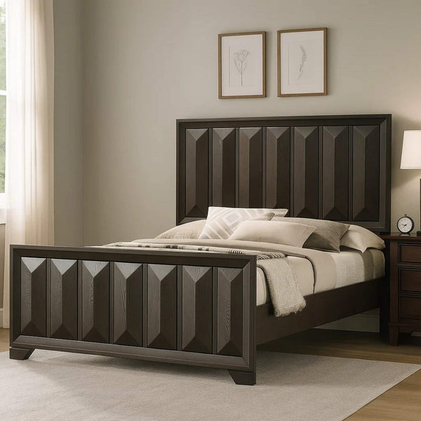 English Elm Beautiful Espresso Wood Panel Queen Bed Set with Two Nightstands for Transitional Bedroom B2741S00897