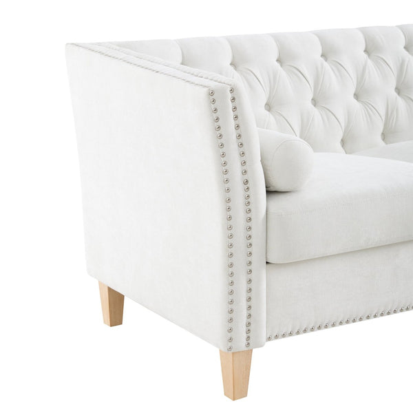 English Elm Elegant Tufted Three Seat Sofa with Nailhead Trim and Solid Wood Legs for Living Room N760P406296A