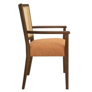 English Elm Christopher Knight Home® - ARM Mid-Century Dining Chair with Rattan Back & Upholstered Foam Seat, Solid Rubberwood Frame Caramel,Walnut N771P254005W