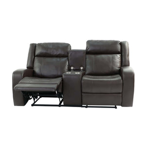 English Elm MOTION Loveseat Dark Brown Gel Leatherette Recliner 71" x 39" x 40" Metal Power Frame Solid Wood B089112992