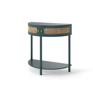 English Elm Unique Half Moon Rattan End Table with 2 Drawers & Bottom Shelf, Semi-Circle Boho Console for Entryway W2557P264179