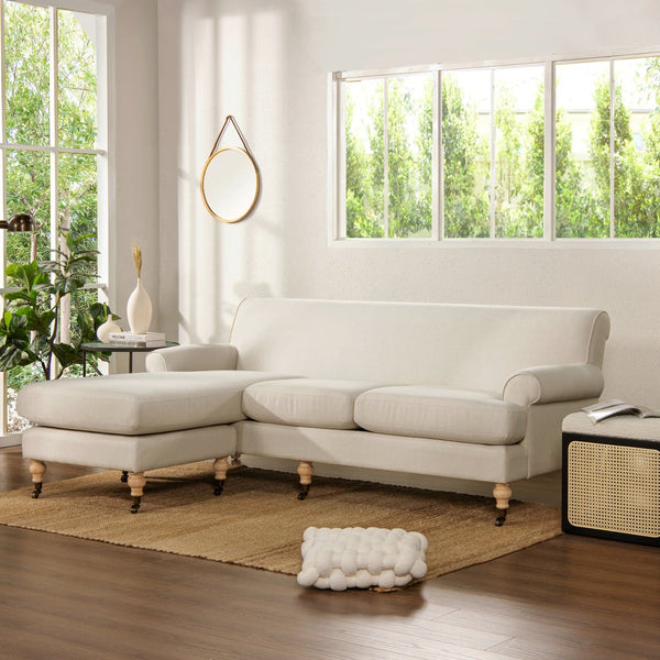 English Elm Jennifer Taylor Home - Alana 88" L-Shape Reversible Sectional Sofa with Linen Beige Upholstery, Kiln-Dried Frame, Foam Comfort B2719P238357