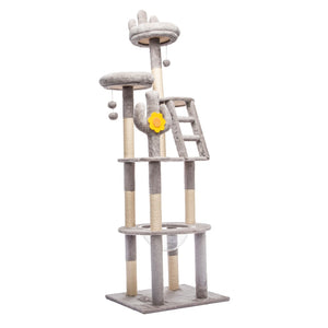 English Elm 72in Cactus Cat Tower Sisal Posts Plush Perches Capsule Pod Multi-level Climb Gray W1578P447629