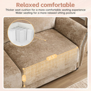 English Elm 110" Modular Sectional Sofa with Extra-Wide Chenille Seats, USB & Type-C Charging Ports, Ottoman, High-Density Foam Comfort khaki N723S7038D