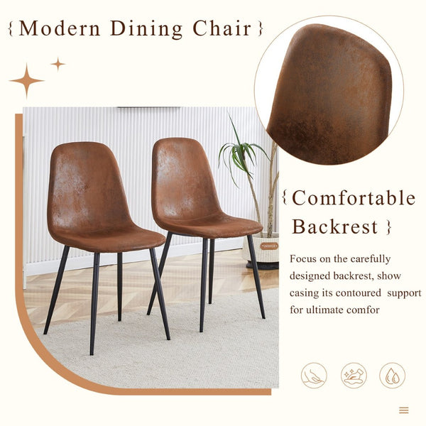 English Elm Table And Chair Set - 67" Black Wood Grain Mdf Dining Table With 4 Brown Techno-Fabric Chairs W1151S04151-GIGA