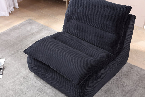 English Elm Single Sofa Chair Cozy Corduroy Compression Lounge Bean Bag with Plush Backrest for Relaxation Black W3199P278598