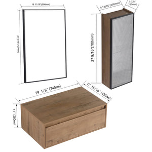 English Elm 30'' Wall Mounted Mirror Cabinet Black Aluminum Acrylic Door Floating Bathroom Storage W999S00538