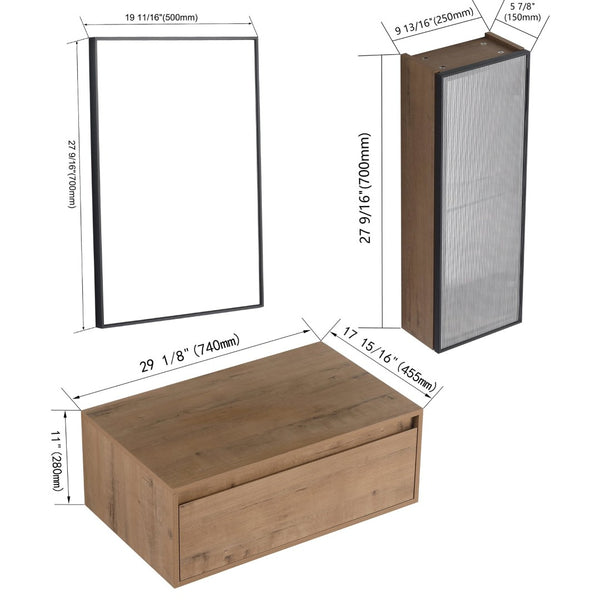 English Elm 30'' Wall Mounted Mirror Cabinet Black Aluminum Acrylic Door Floating Bathroom Storage W999S00538
