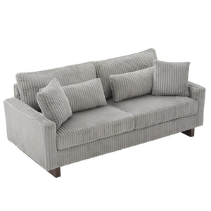 English Elm Modern Corduroy Upholstered Loveseat Sofa with Pocket Springs and Four Accent Pillows Grey N763S000040E
