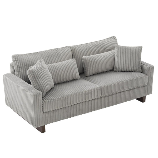 English Elm Modern Corduroy Upholstered Loveseat Sofa with Pocket Springs and Four Accent Pillows Grey N763S000040E